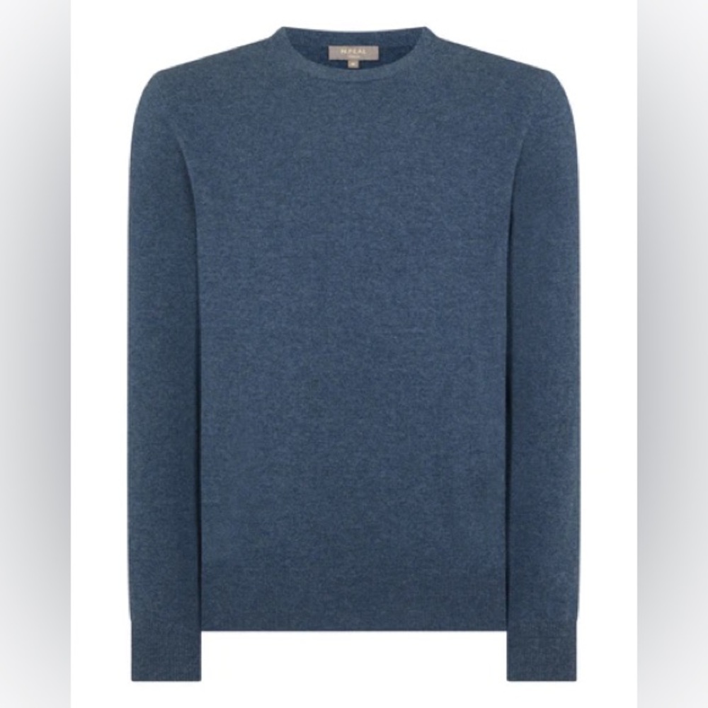 NWT N.Peal Oxford Round Neck Cashmere Sweater in Faded Indigo